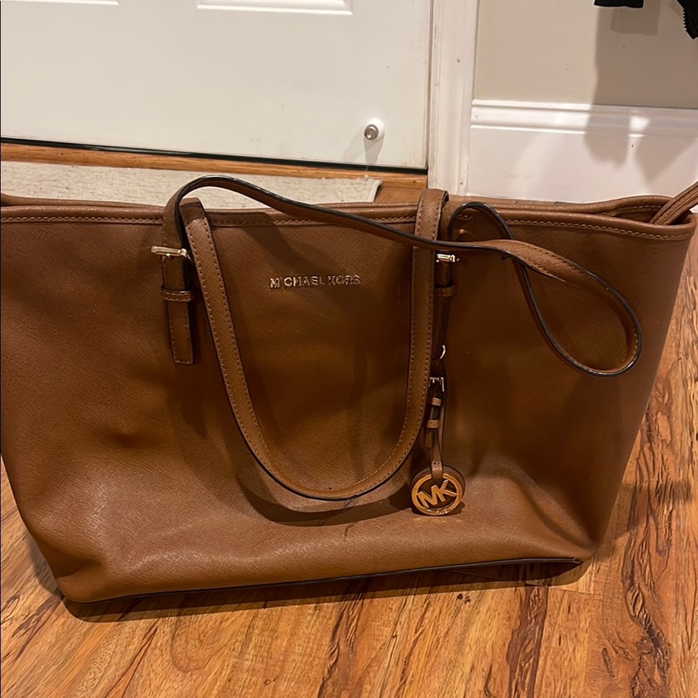 Michael Kors Cognac Leather Tote with MK Charm